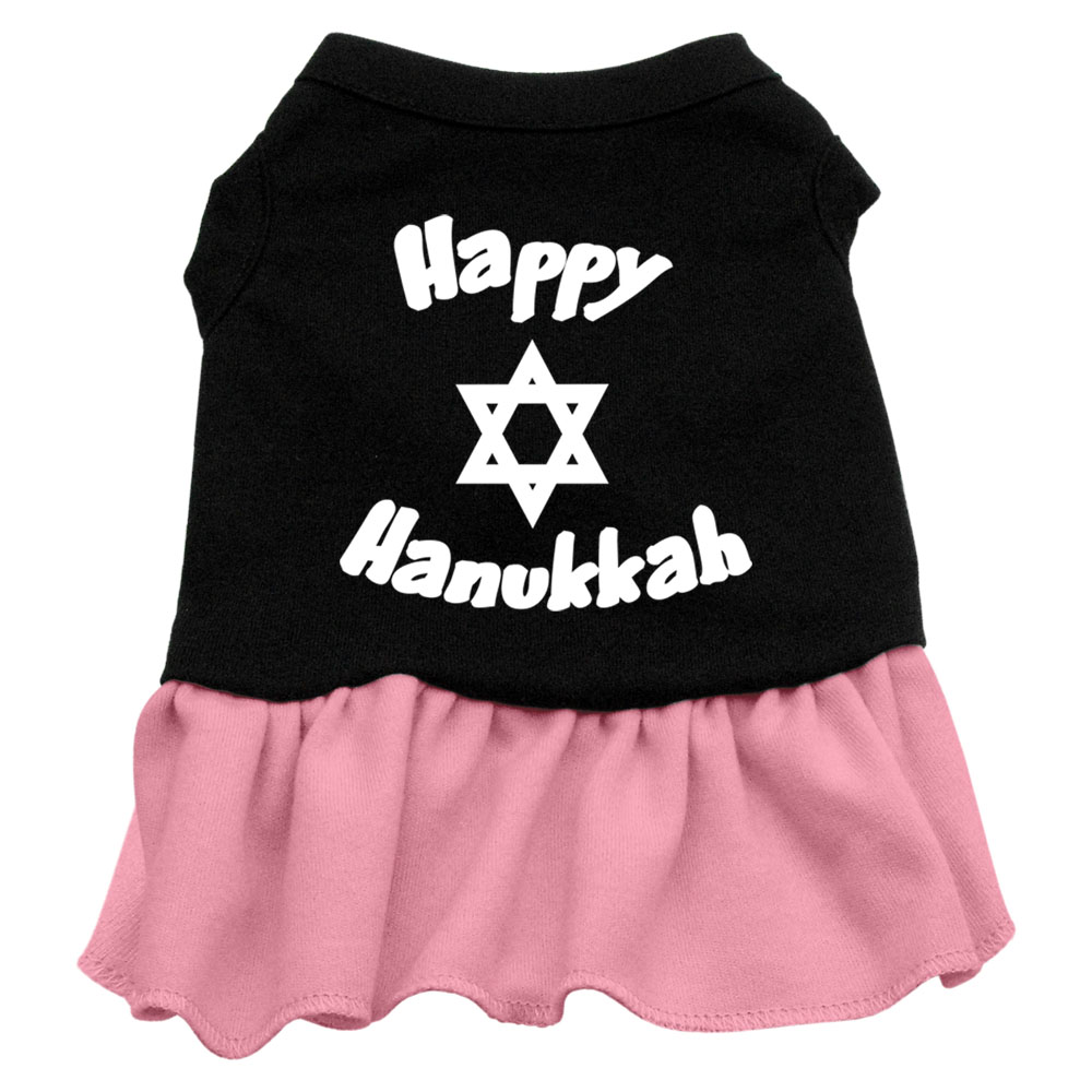 Happy Hanukkah Screen Print Dress Black with Pink XS
